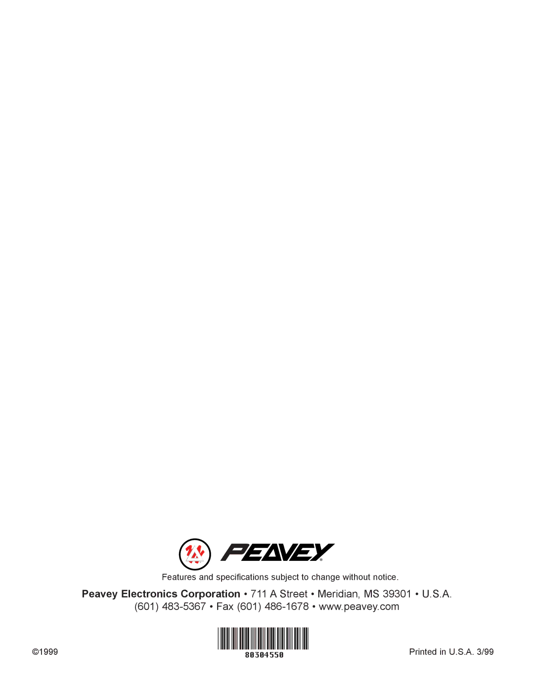 Peavey TransChorus 210 manual Features and specifications subject to change without notice 