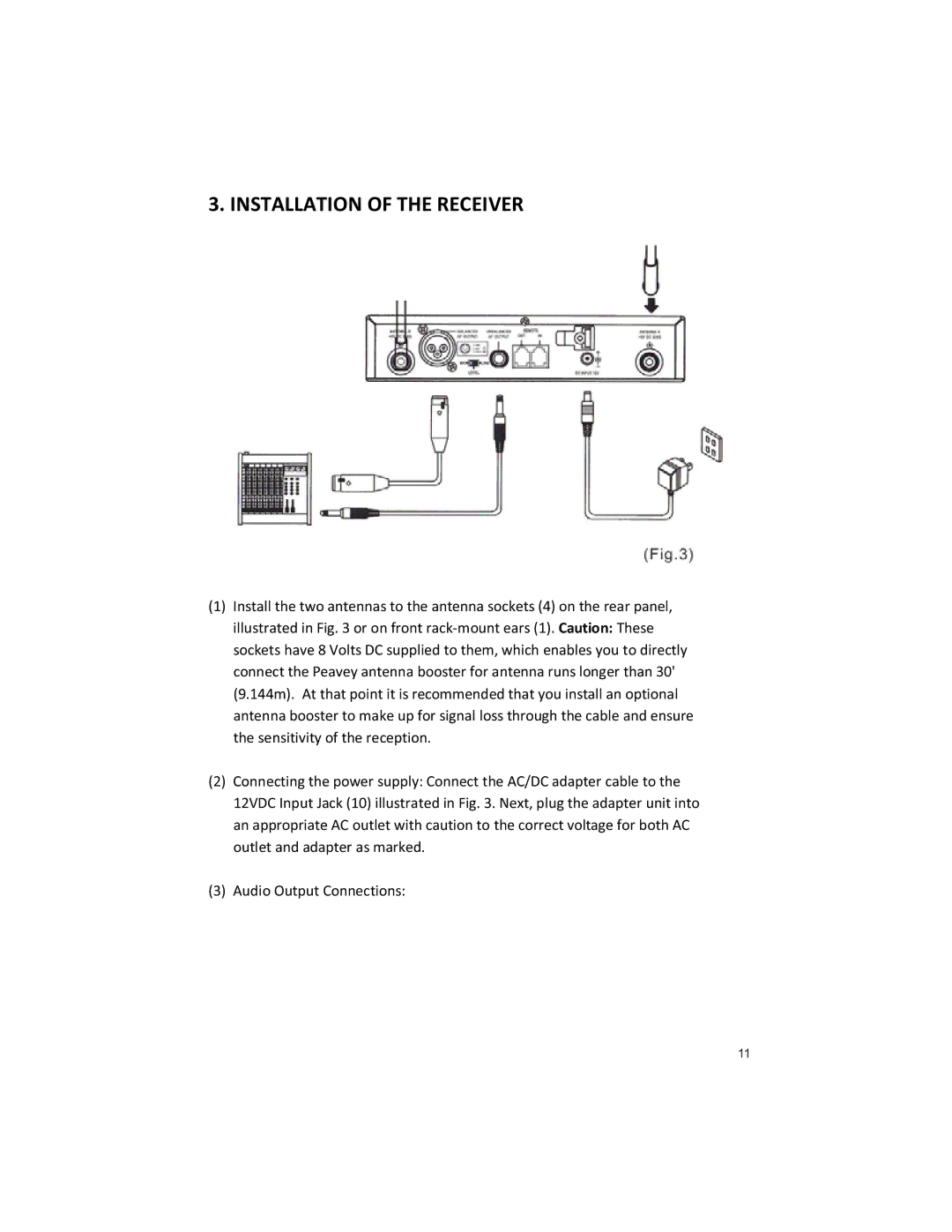 Peavey U1002 manual Installation of the Receiver 