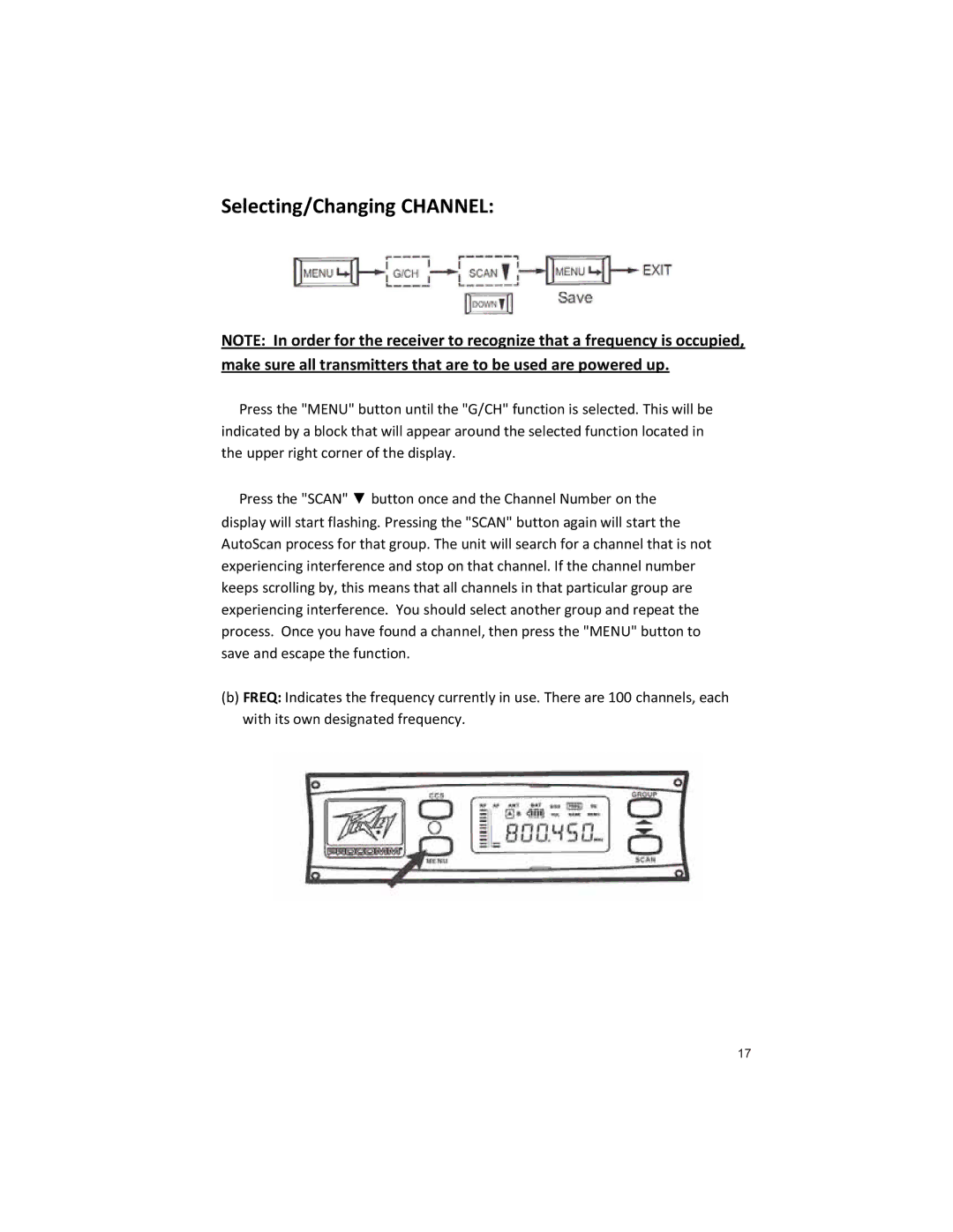 Peavey U1002 manual Selecting/Changing Channel 