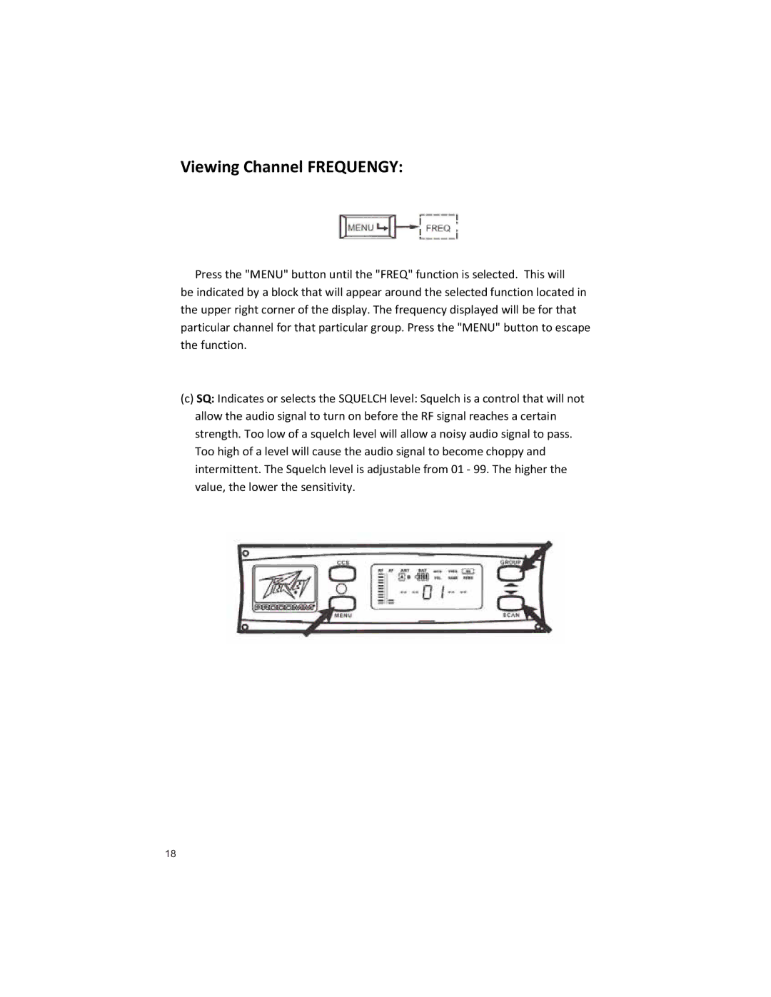 Peavey U1002 manual Viewing Channel Frequengy 