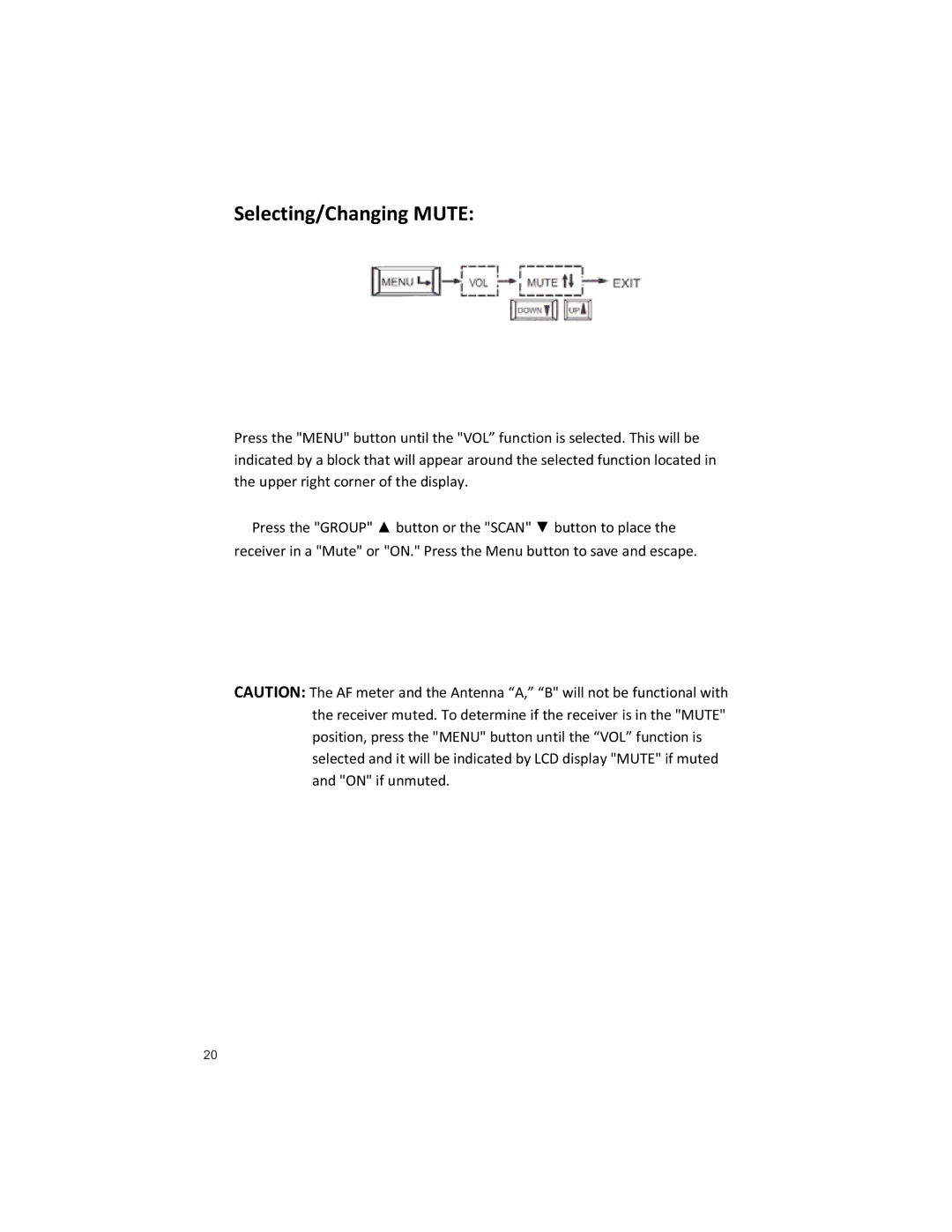 Peavey U1002 manual Selecting/Changing Mute 