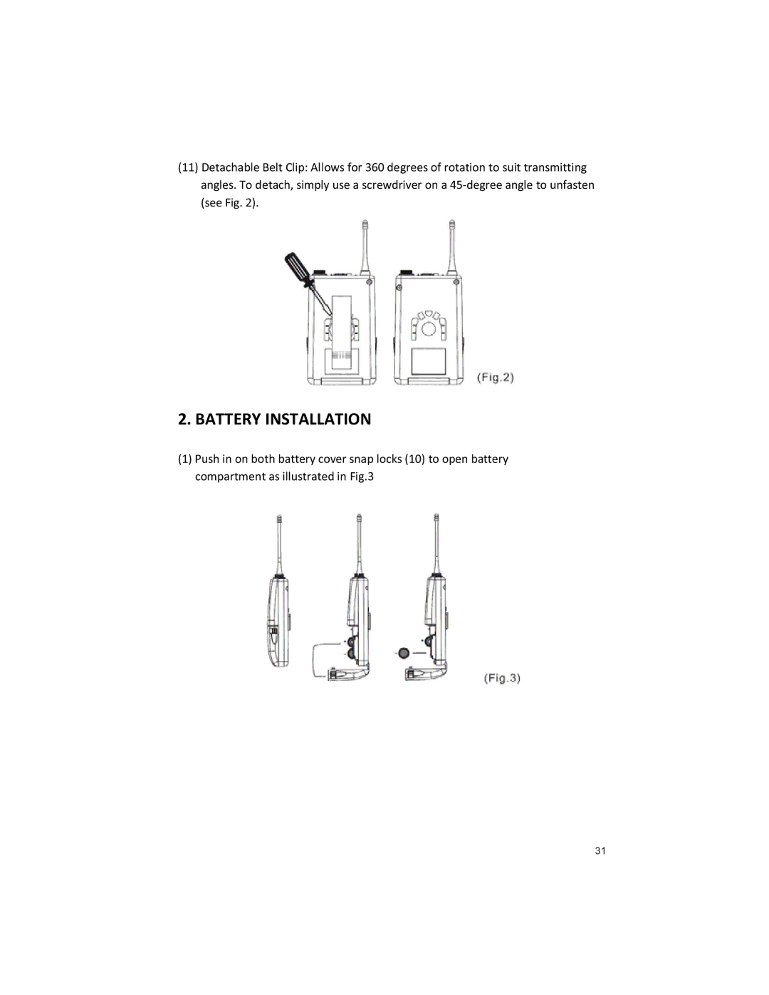 Peavey U1002 manual Battery Installation 