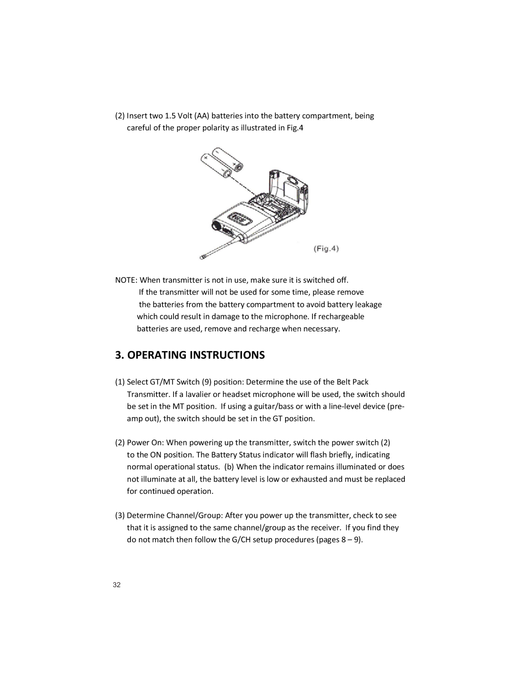 Peavey U1002 manual Operating Instructions 