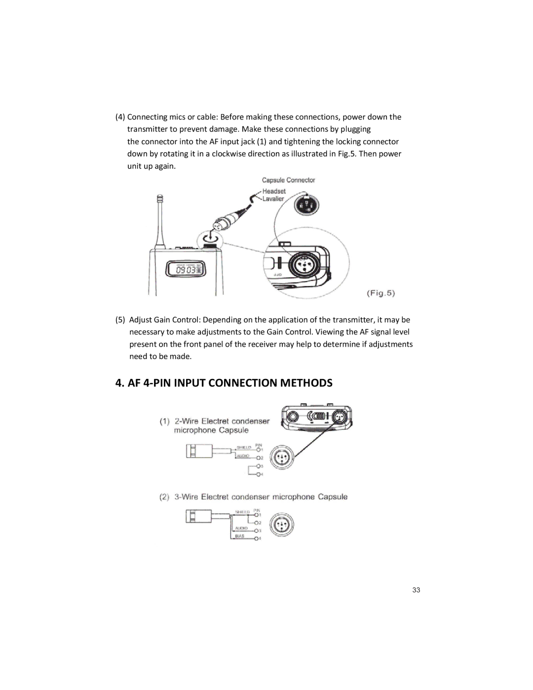 Peavey U1002 manual AF 4-PIN Input Connection Methods 