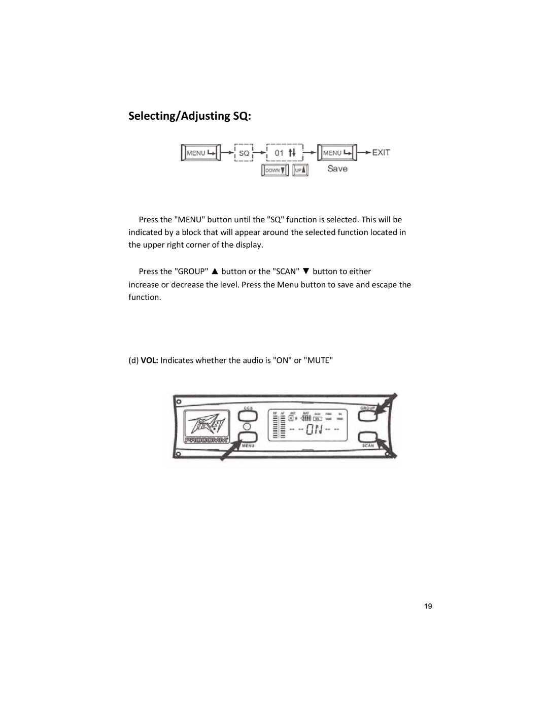Peavey U1002 manual Selecting/Adjusting SQ 