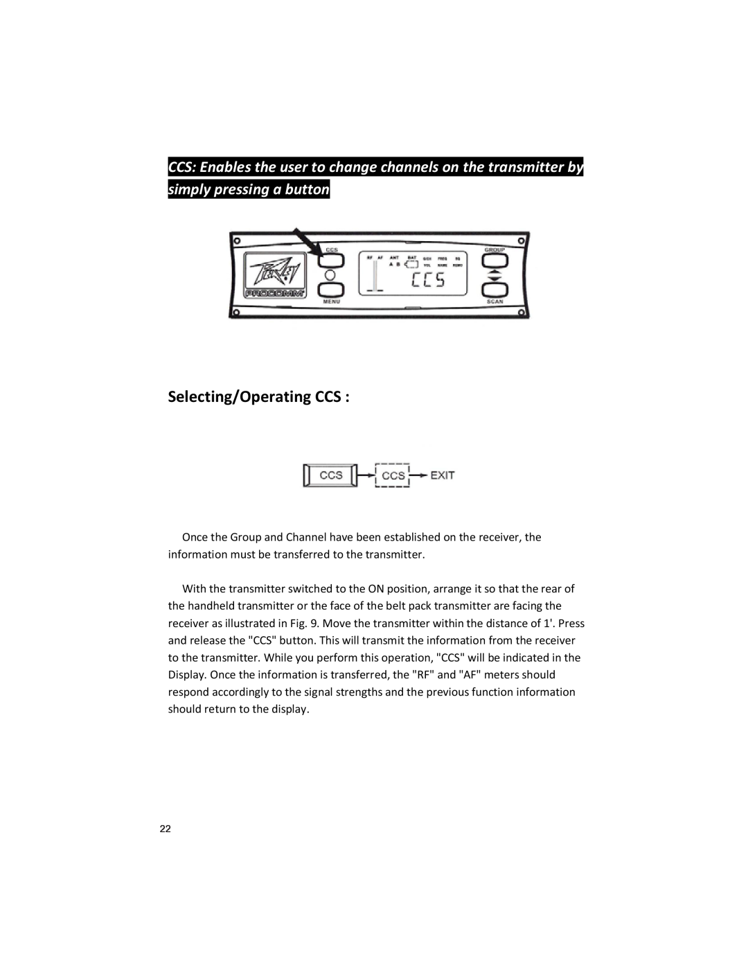Peavey U1002 manual Selecting/Operating CCS 
