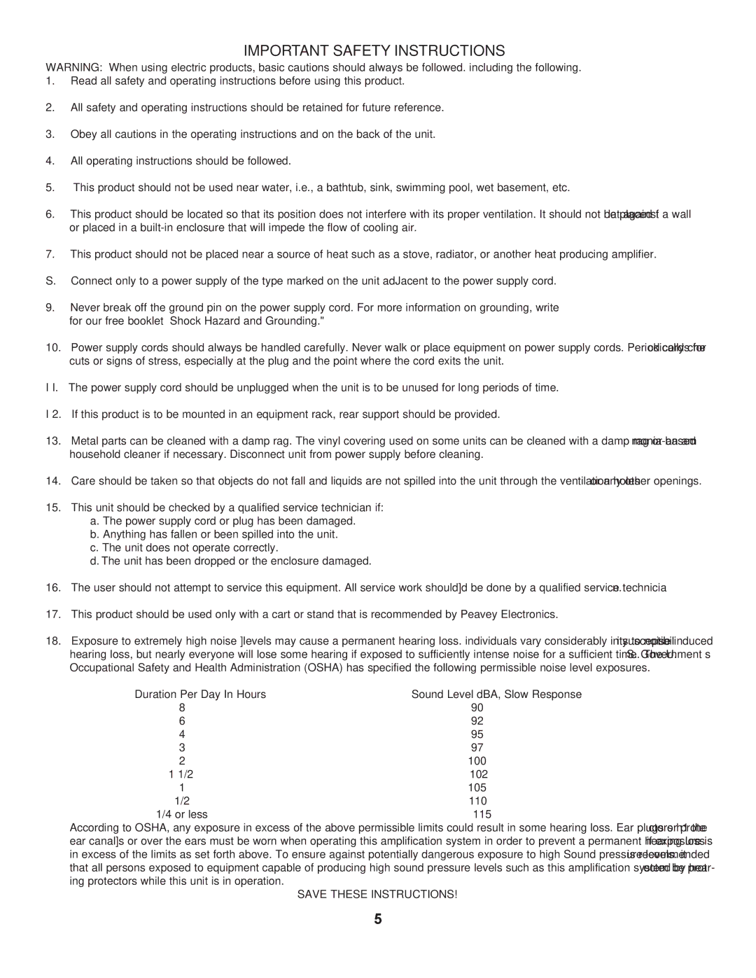 Peavey UA 35T II user service Important Safety Instructions 