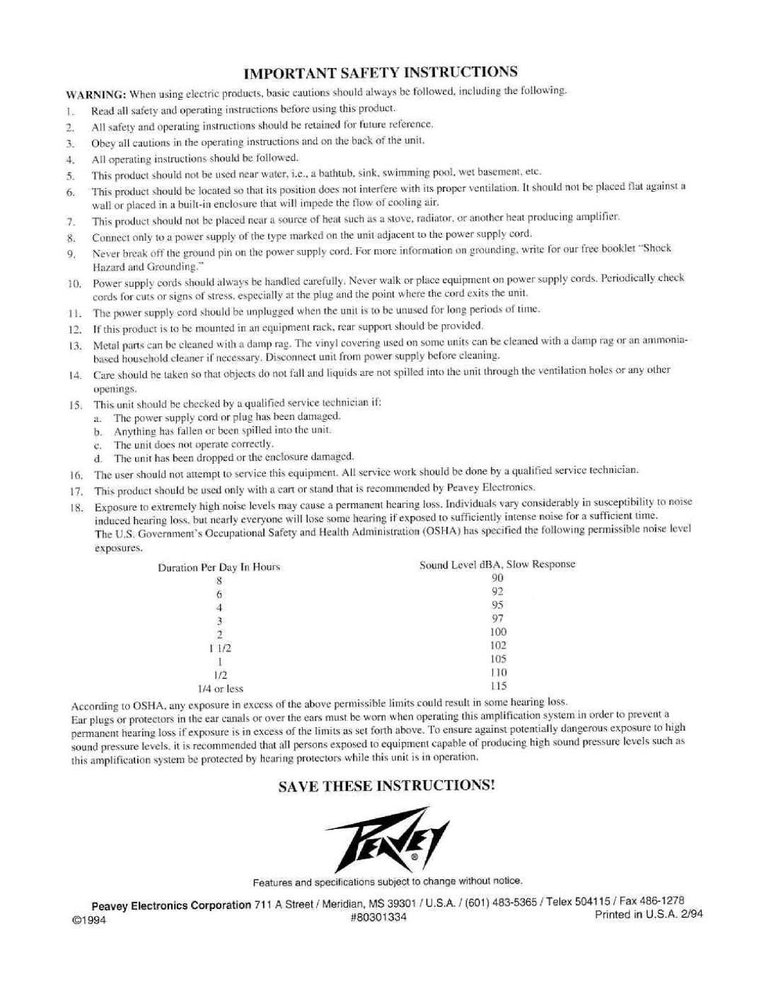 Peavey Ultraverb II manual 