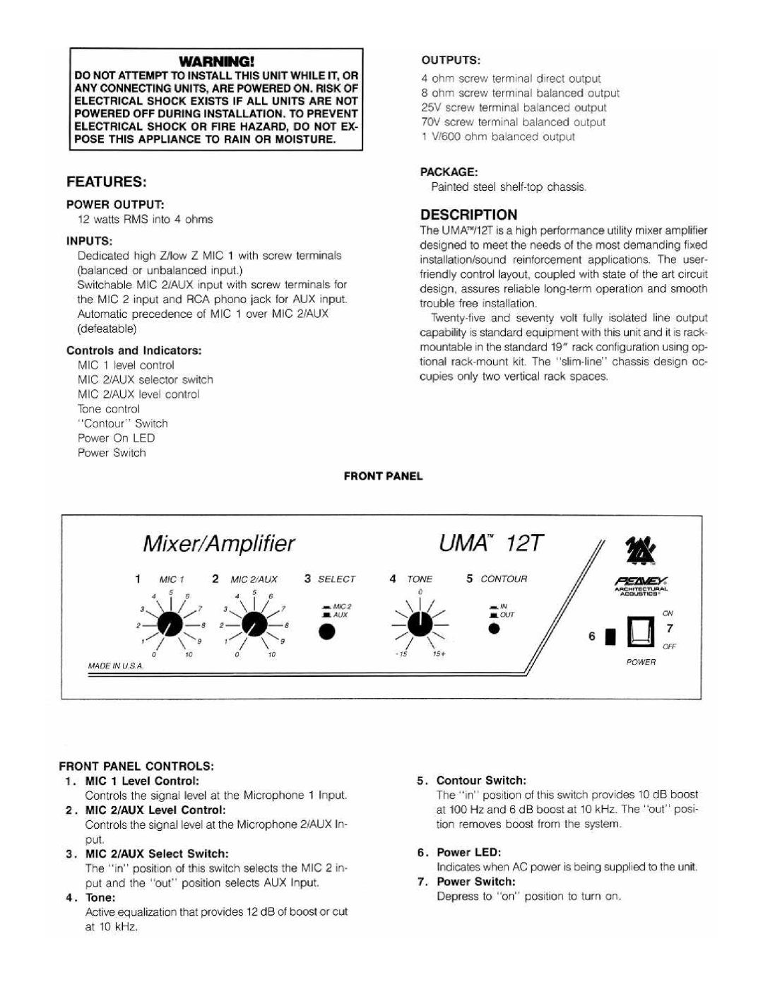 Peavey UMA/12T manual 