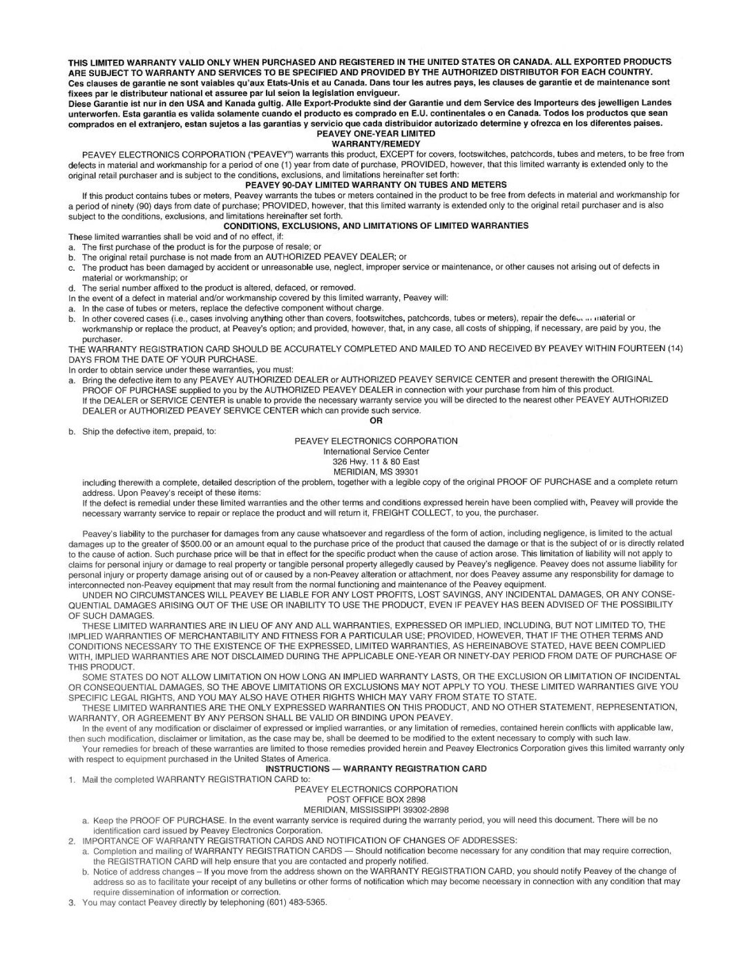 Peavey Unity 1000 manual 