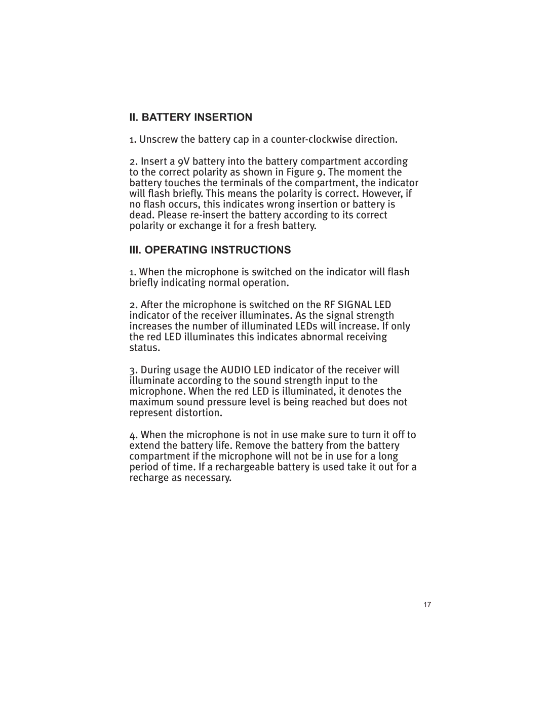 Peavey V12 manual II. Battery Insertion, QpmbsjuzPsFydibohfJuGpsBGsftiCbuufsz, III. Operating Instructions 