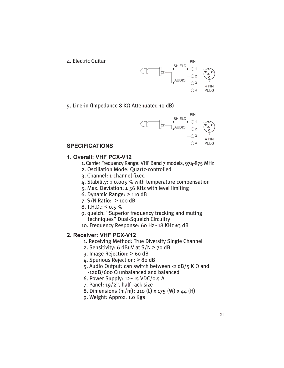 Peavey V12 manual &MfdusjdVjubs, -JofJo *Nqfebodf,UufovbufeE#, Specifications 