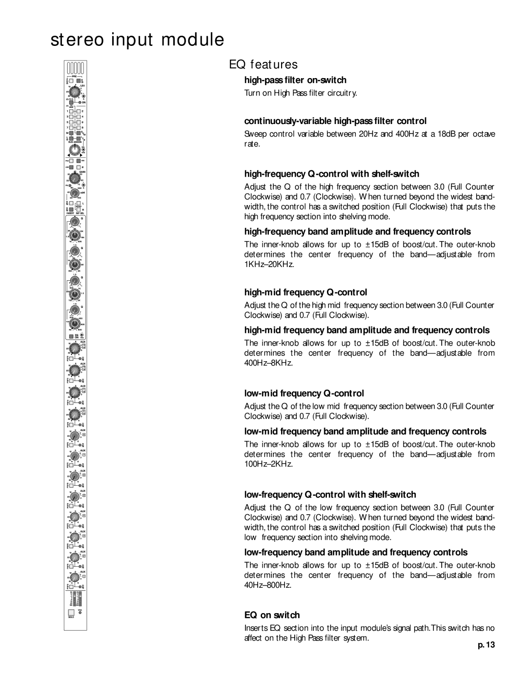 Peavey V12 owner manual EQ features 