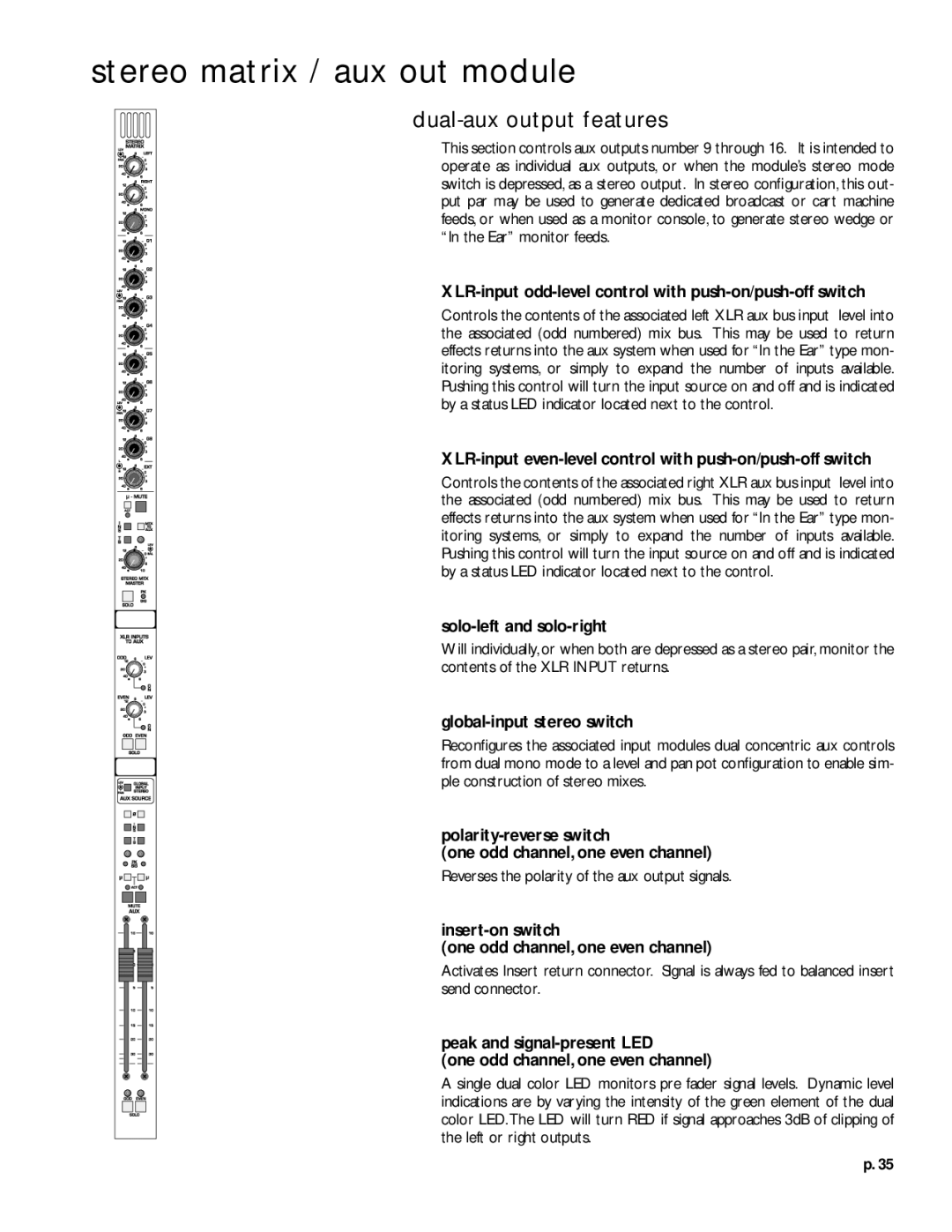 Peavey V12 owner manual Dual-aux output features 