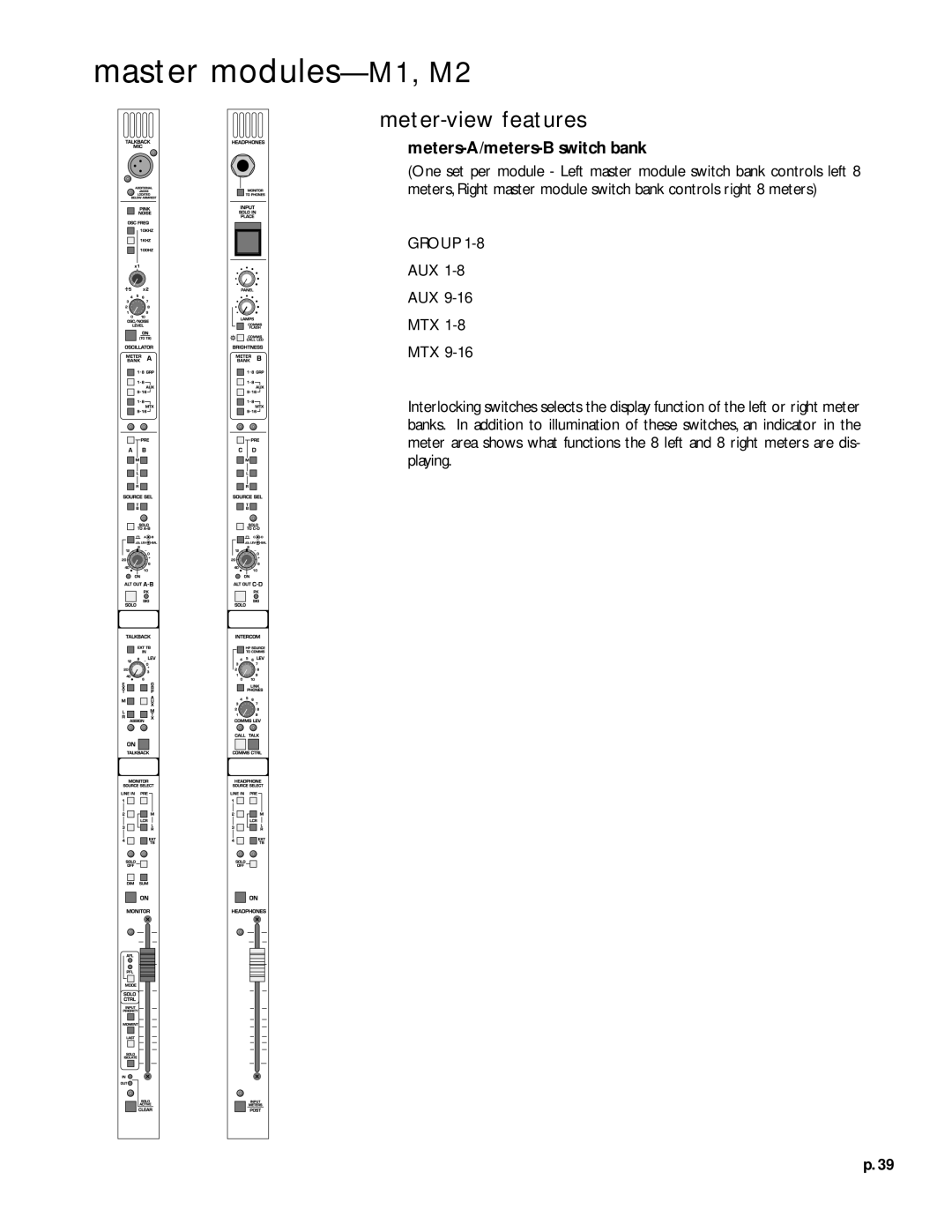 Peavey V12 owner manual Meter-view features, Meters-A/meters-B switch bank 