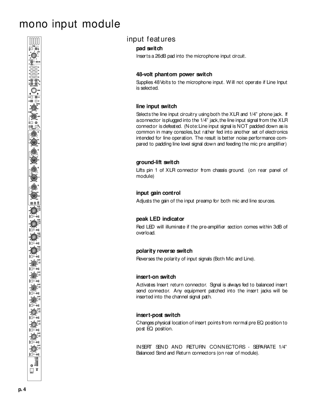 Peavey V12 owner manual Input features 