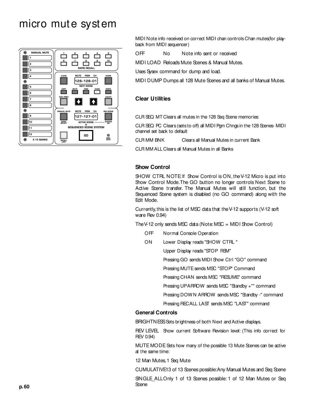 Peavey V12 owner manual General Controls 