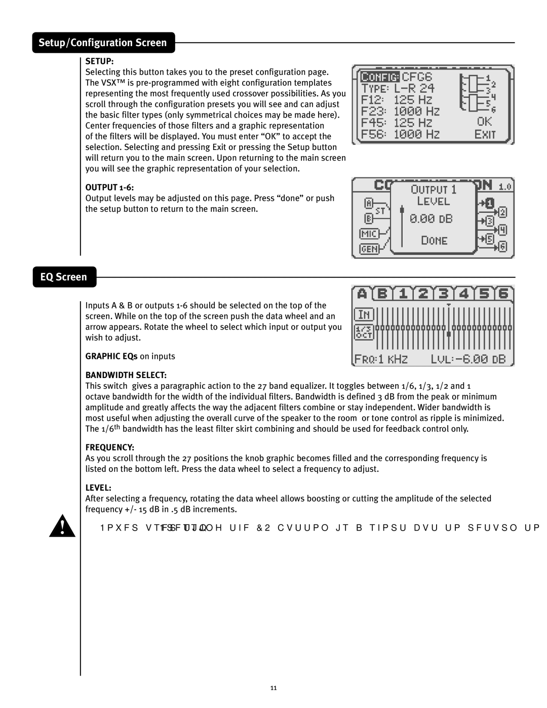 Peavey VSX 26 manual EQ Screen, Setup, Output 