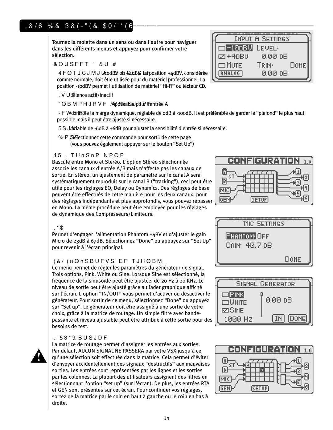 Peavey VSX 26 manual Entrees a Et B, ST/M stéréo/mono, GEN Générateur de signal, Matrix Matrice 