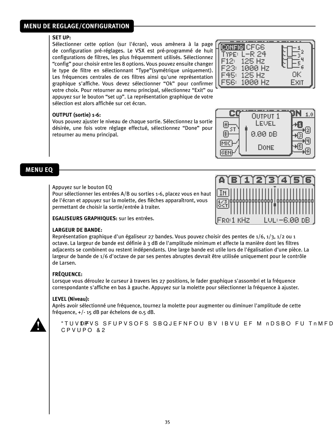 Peavey VSX 26 manual Set Up, Largeur DE Bande, Fréquence 