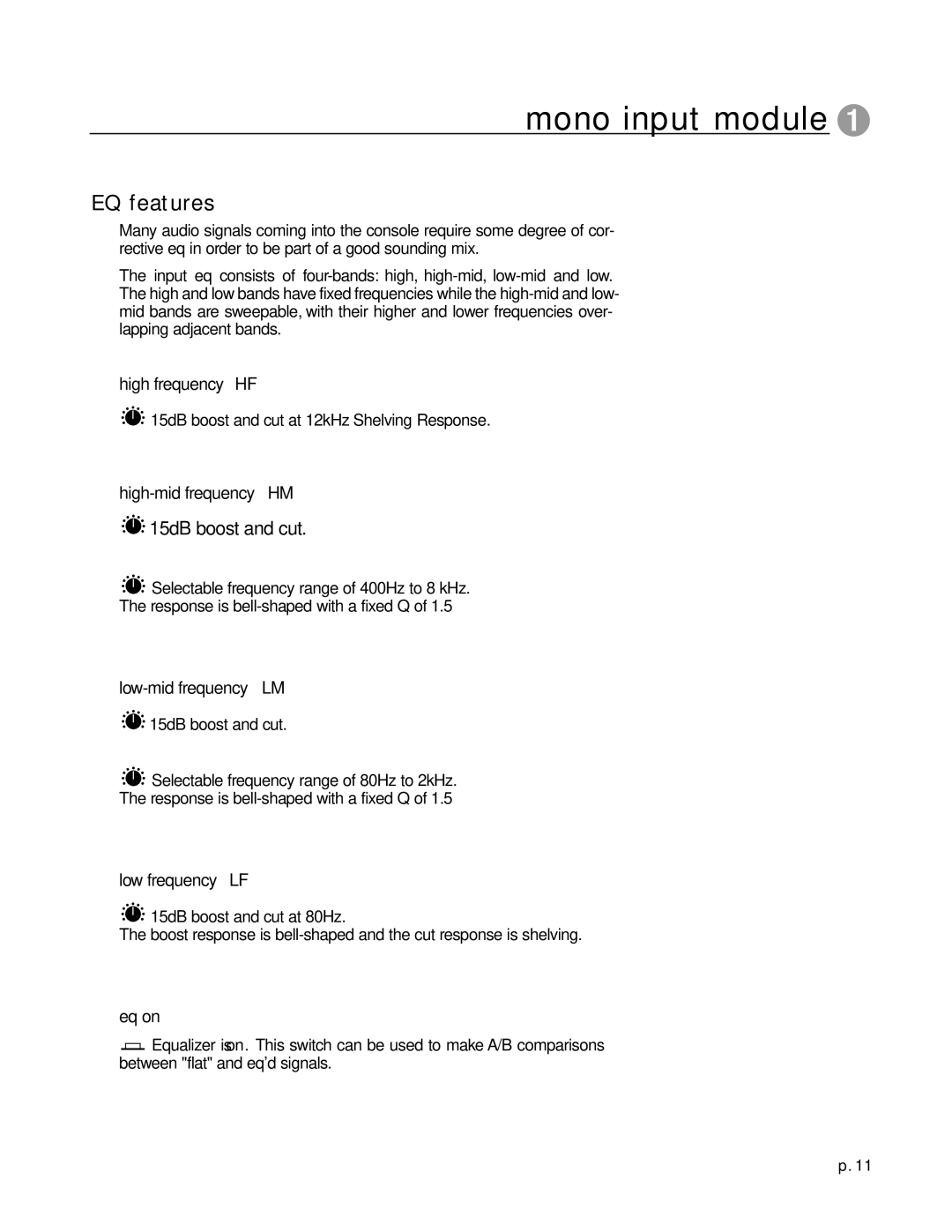 Peavey X-Eight HS, X-Eight RT owner manual EQ features 