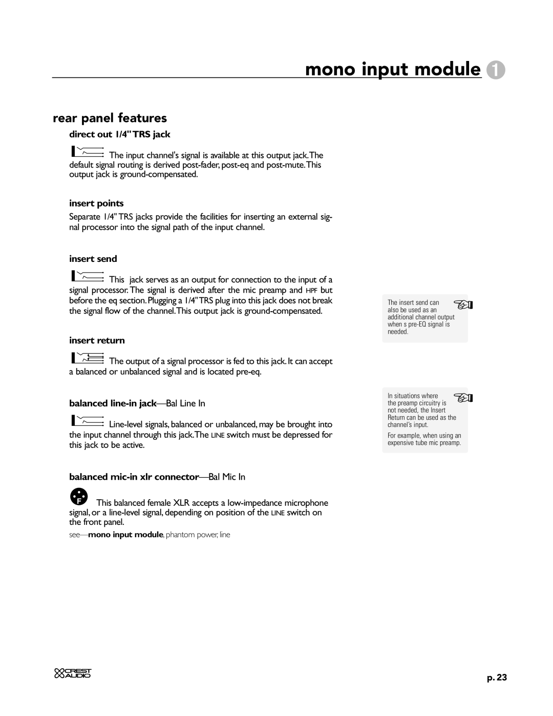 Peavey X-Four owner manual Rear panel features 