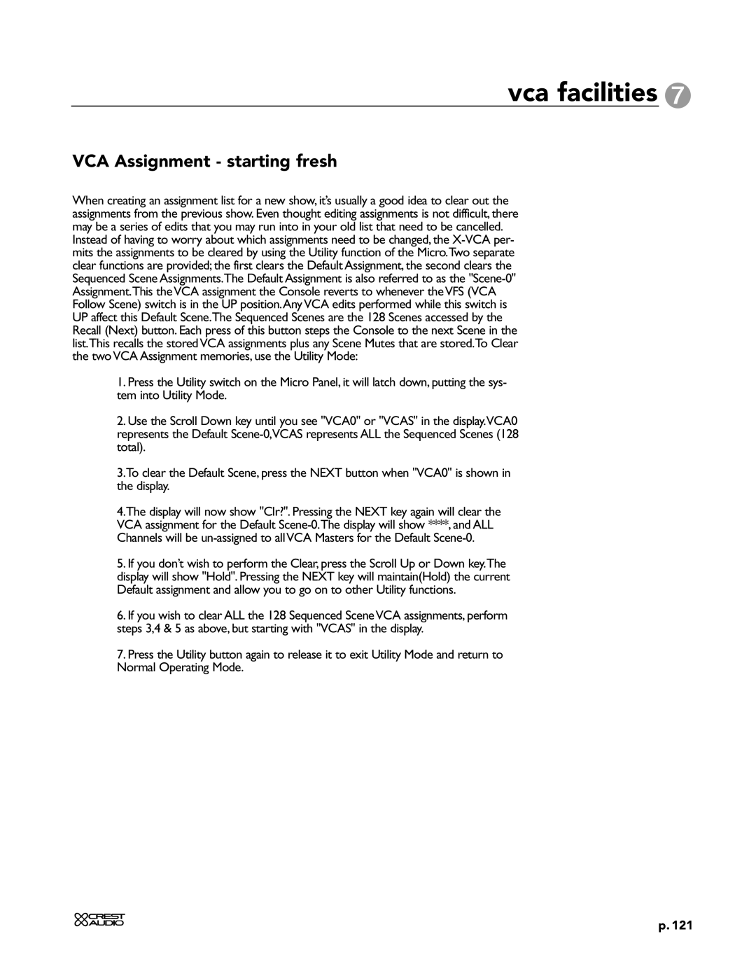 Peavey X-VCA owner manual VCA Assignment starting fresh 