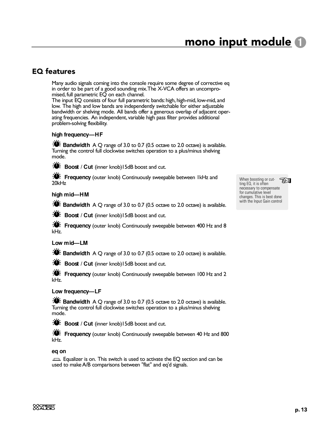 Peavey X-VCA owner manual EQ features 