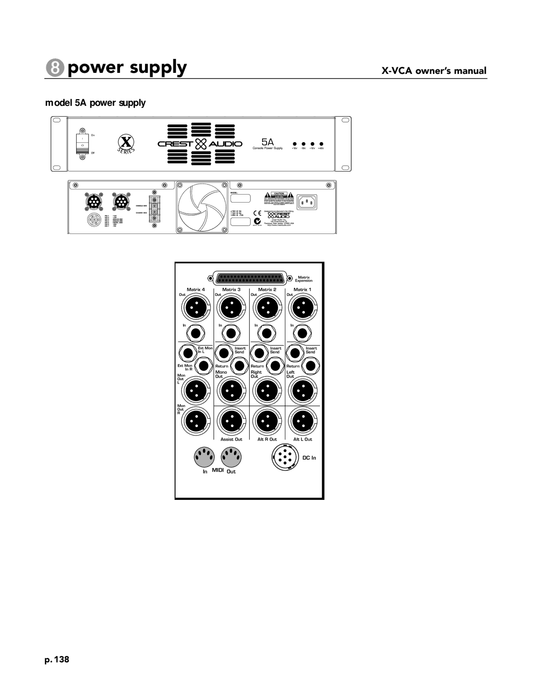 Peavey X-VCA owner manual Power supply, Model 5A power supply 