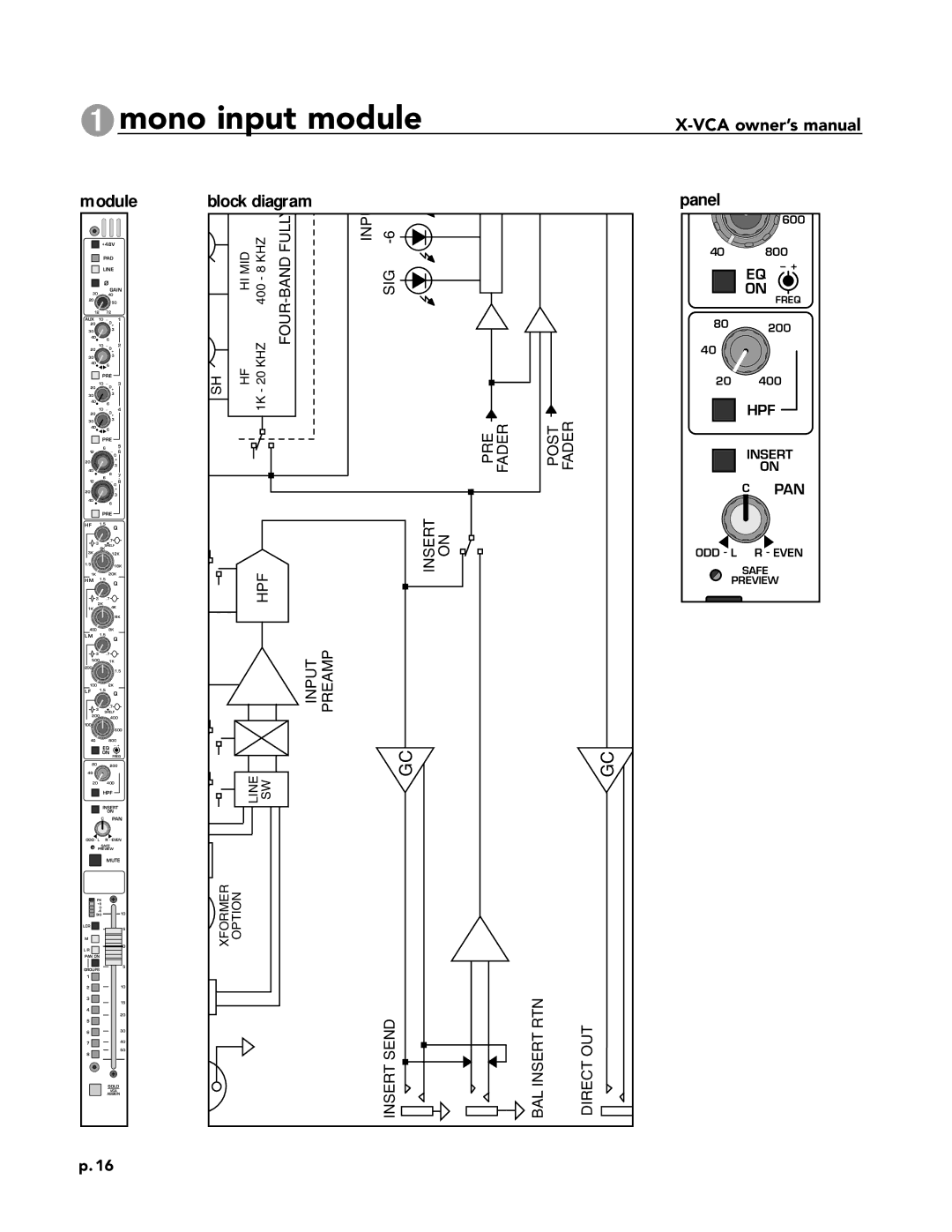 Peavey X-VCA owner manual BAL Insert RTN Insert Send Direct OUT 