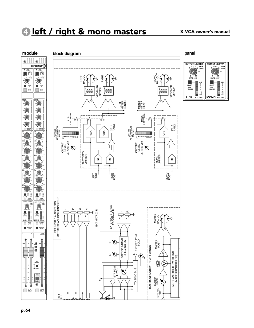 Peavey X-VCA owner manual Left / right & mono masters, Matrix Balout 