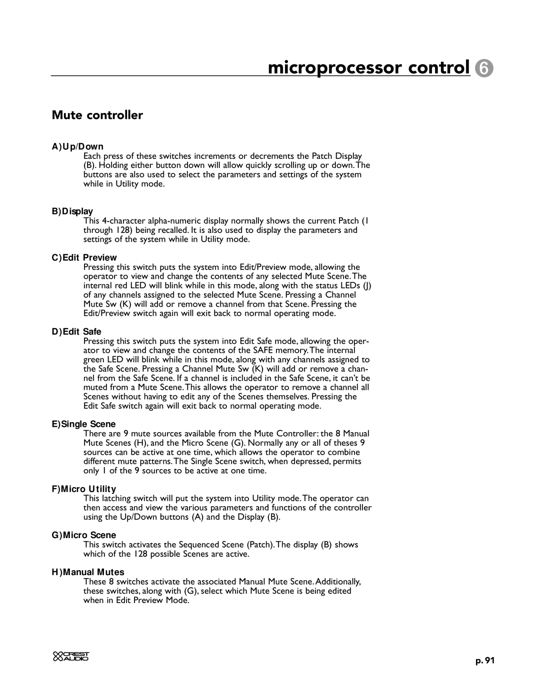 Peavey X-VCA owner manual Mute controller 