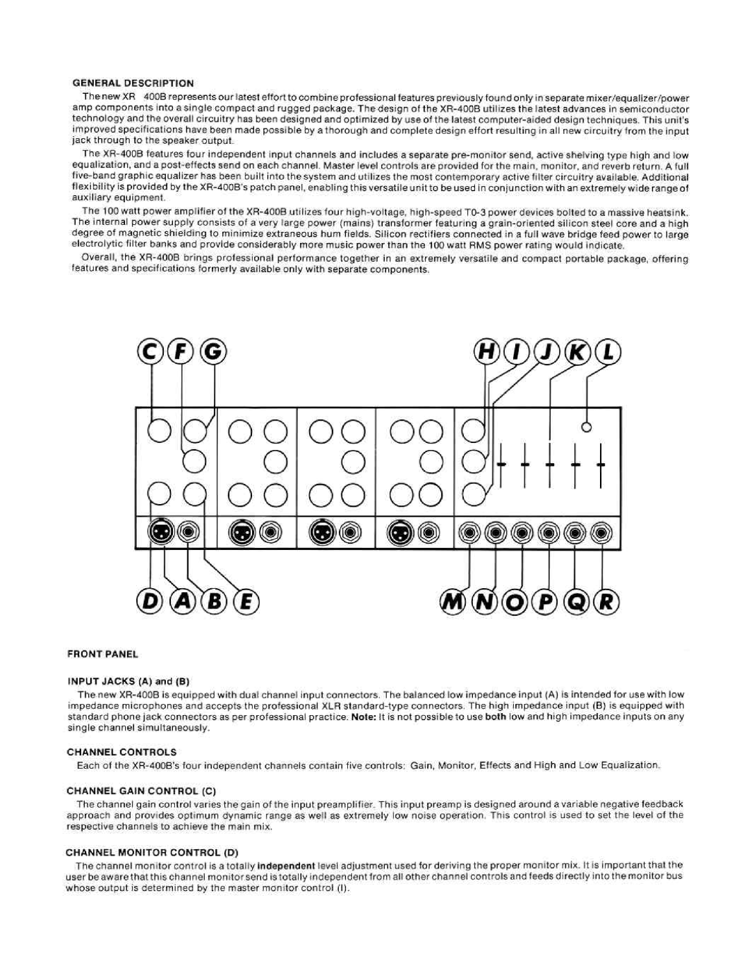 Peavey XR 400B manual 