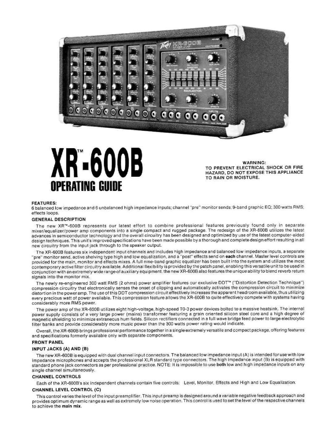 Peavey XR-600B manual 