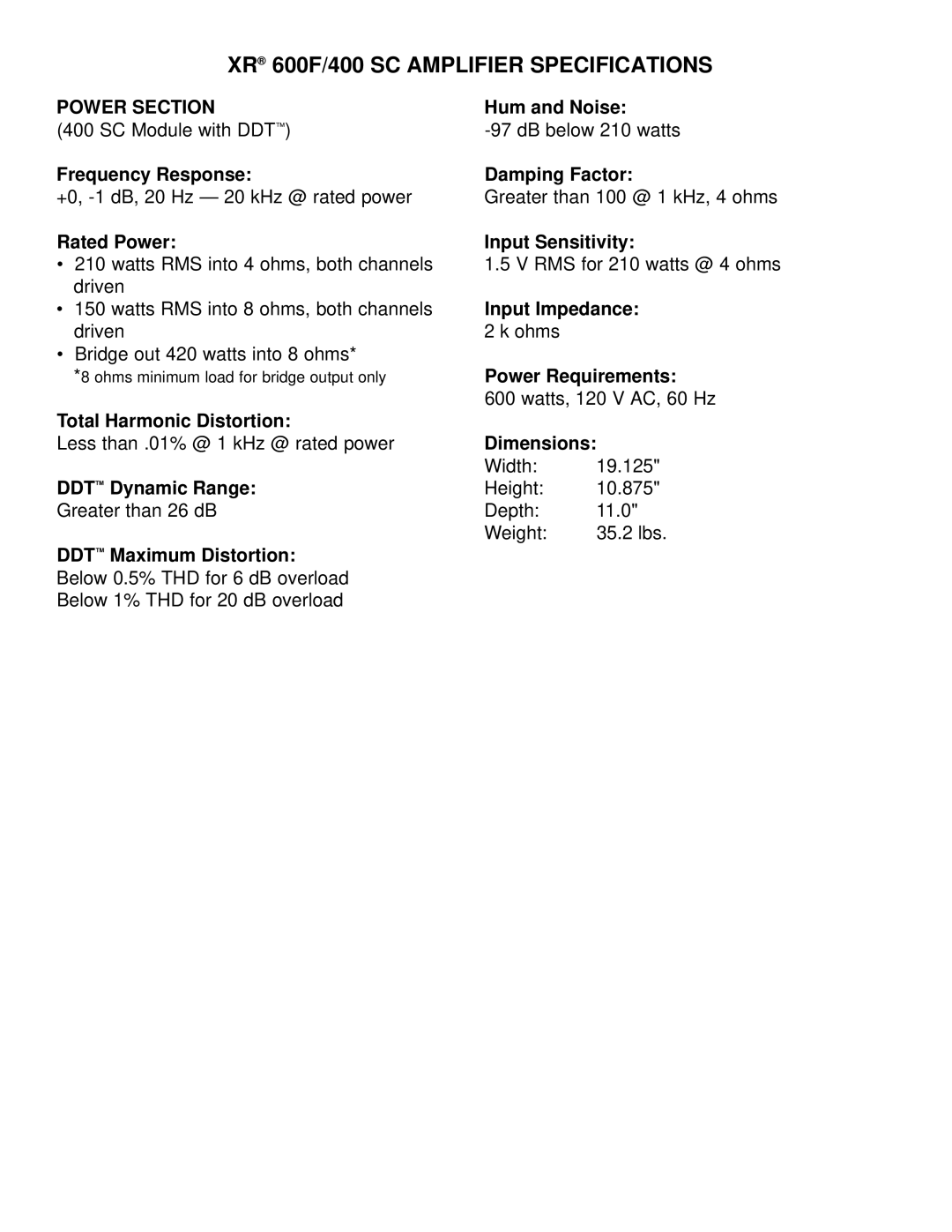 Peavey XR 600F owner manual Power Section 