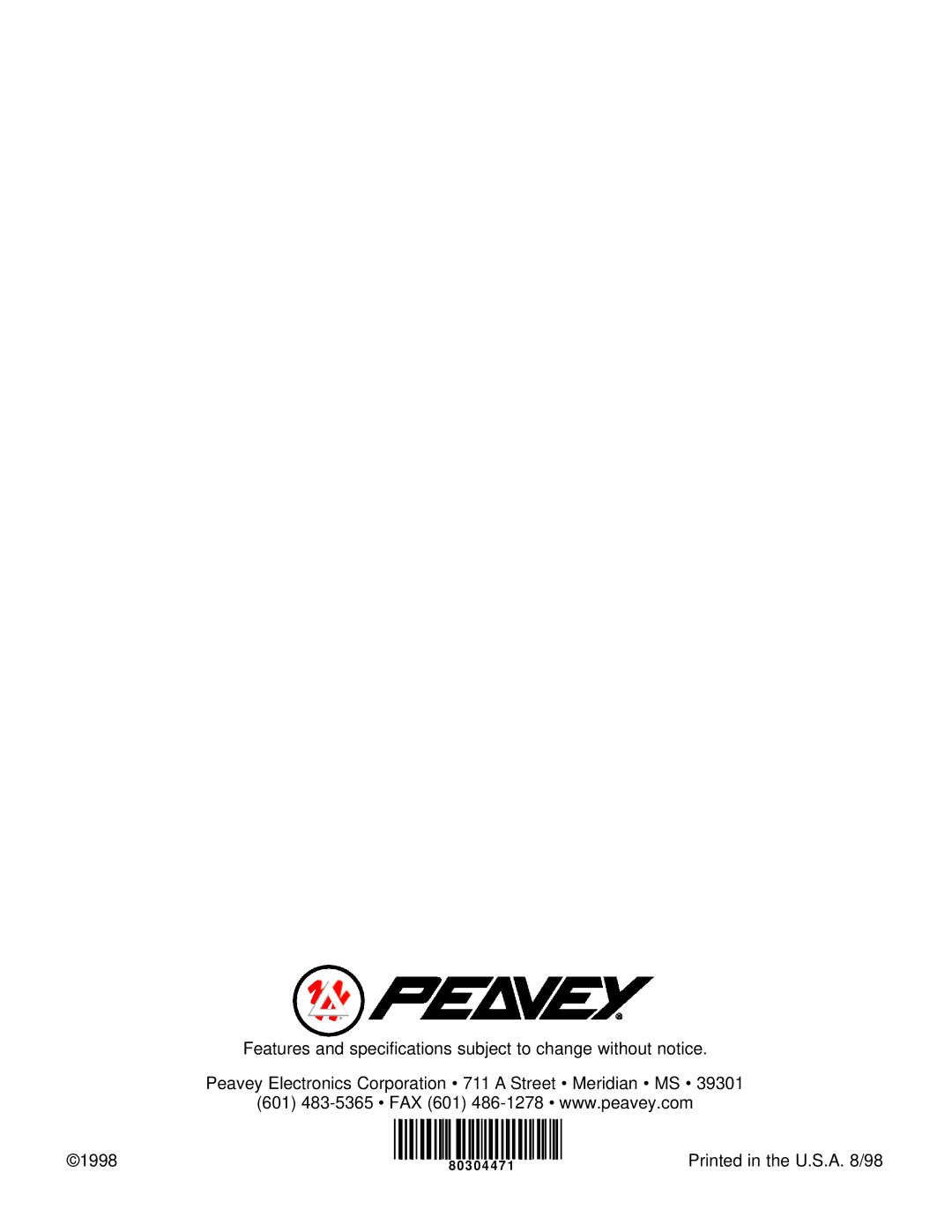 Peavey XR 600F owner manual 3 0 4 4 7 