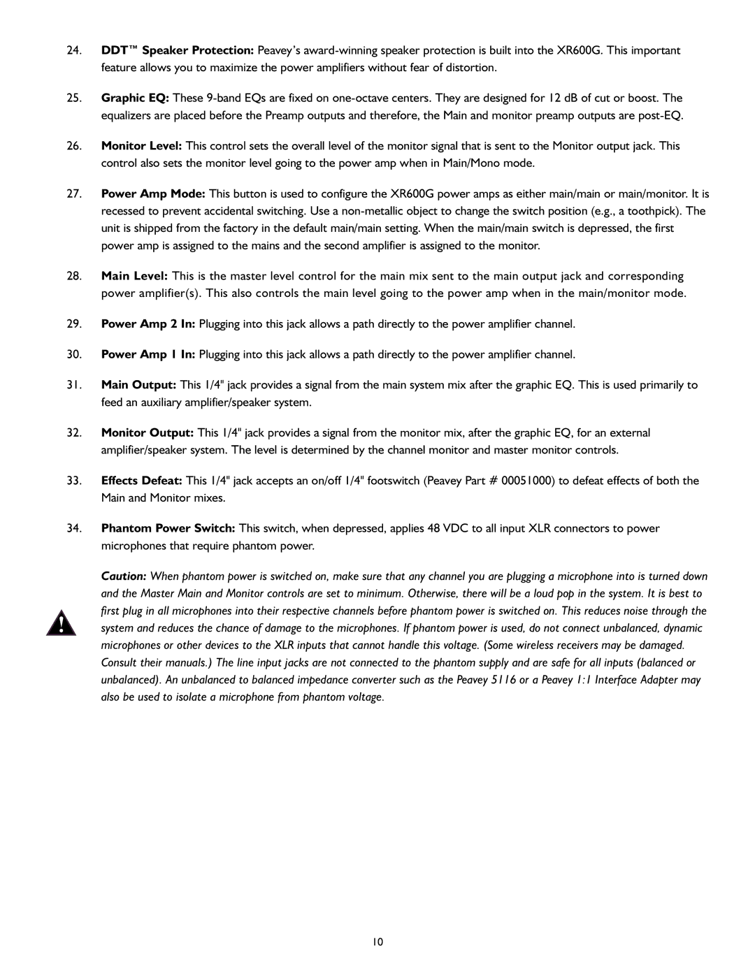 Peavey XR 600G operation manual 