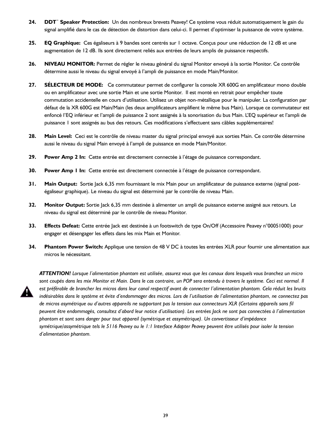 Peavey XR 600G operation manual 