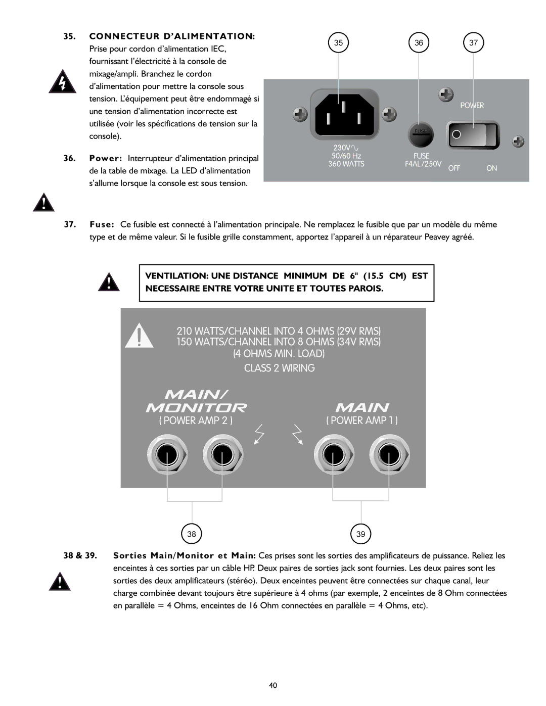 Peavey XR 600G operation manual Connecteur D’ALIMENTATION 