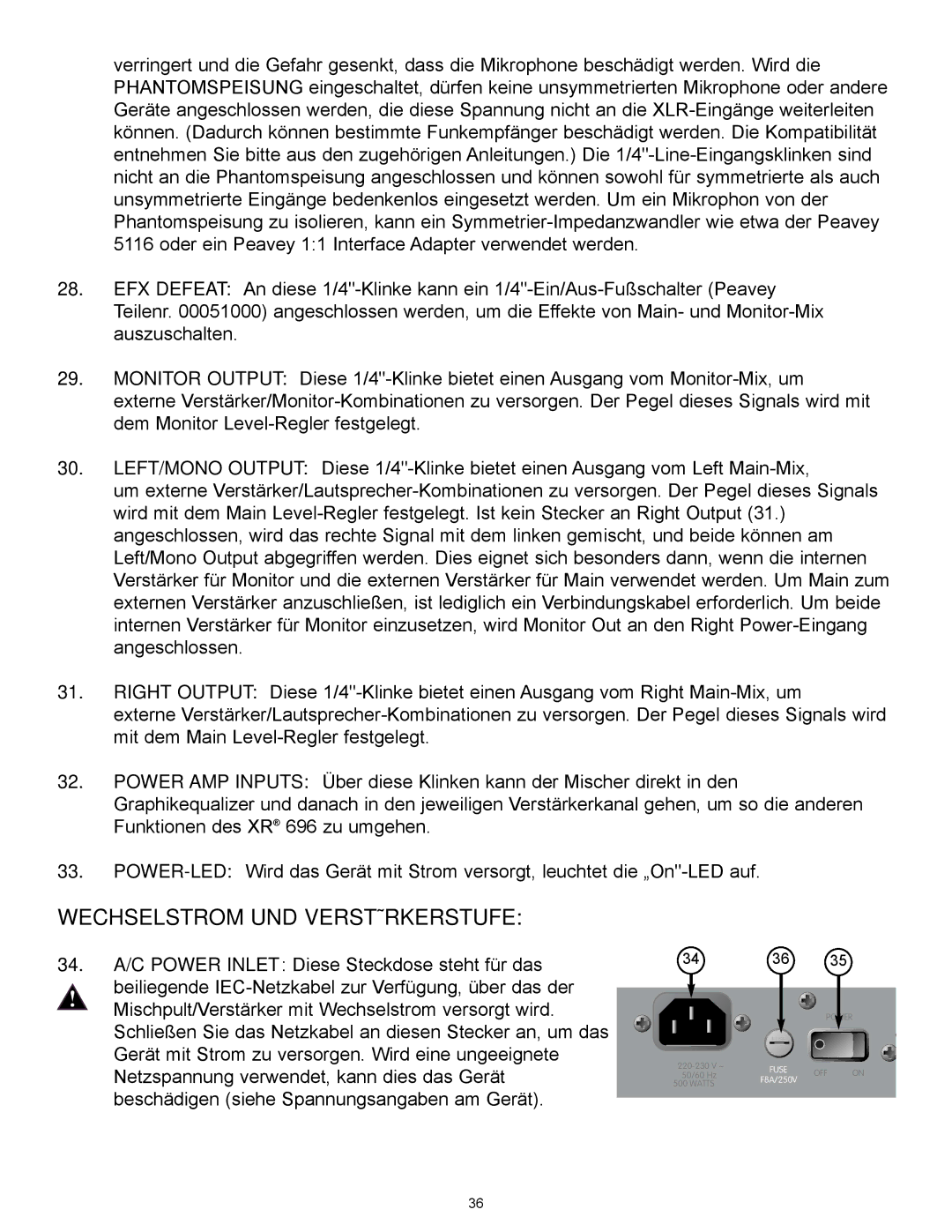 Peavey XR 696 manual Wechselstrom UND Verstärkerstufe 