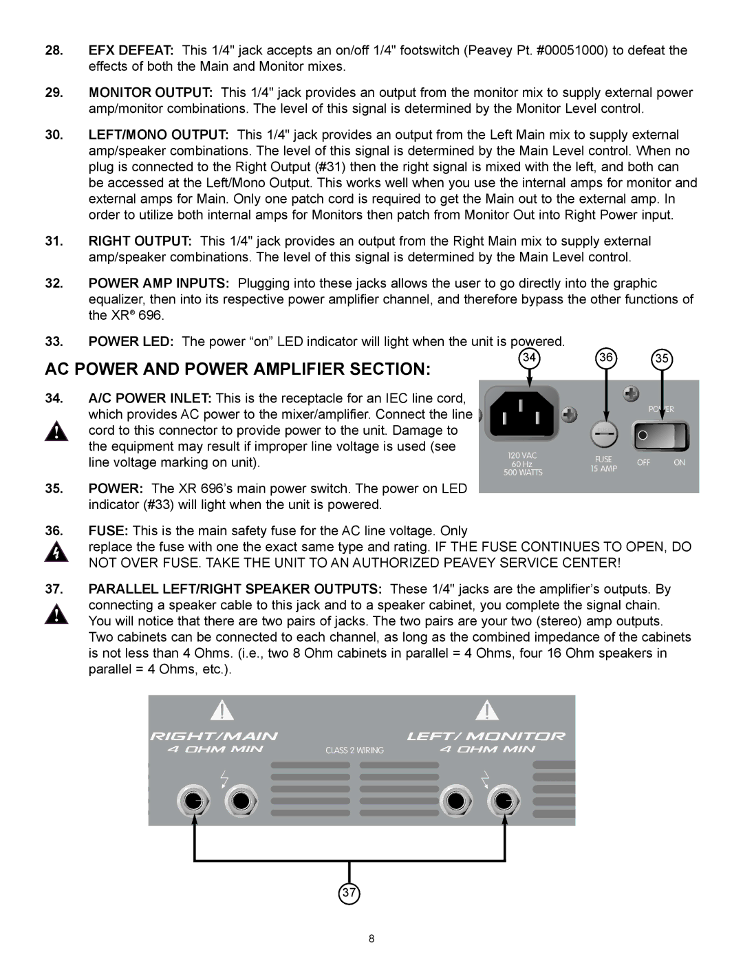 Peavey XR 696 manual AC Power and Power Amplifier Section 