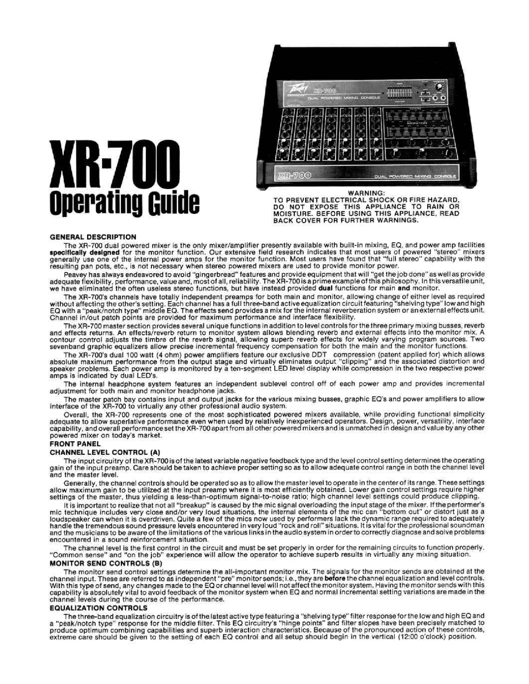 Peavey XR-700 manual 