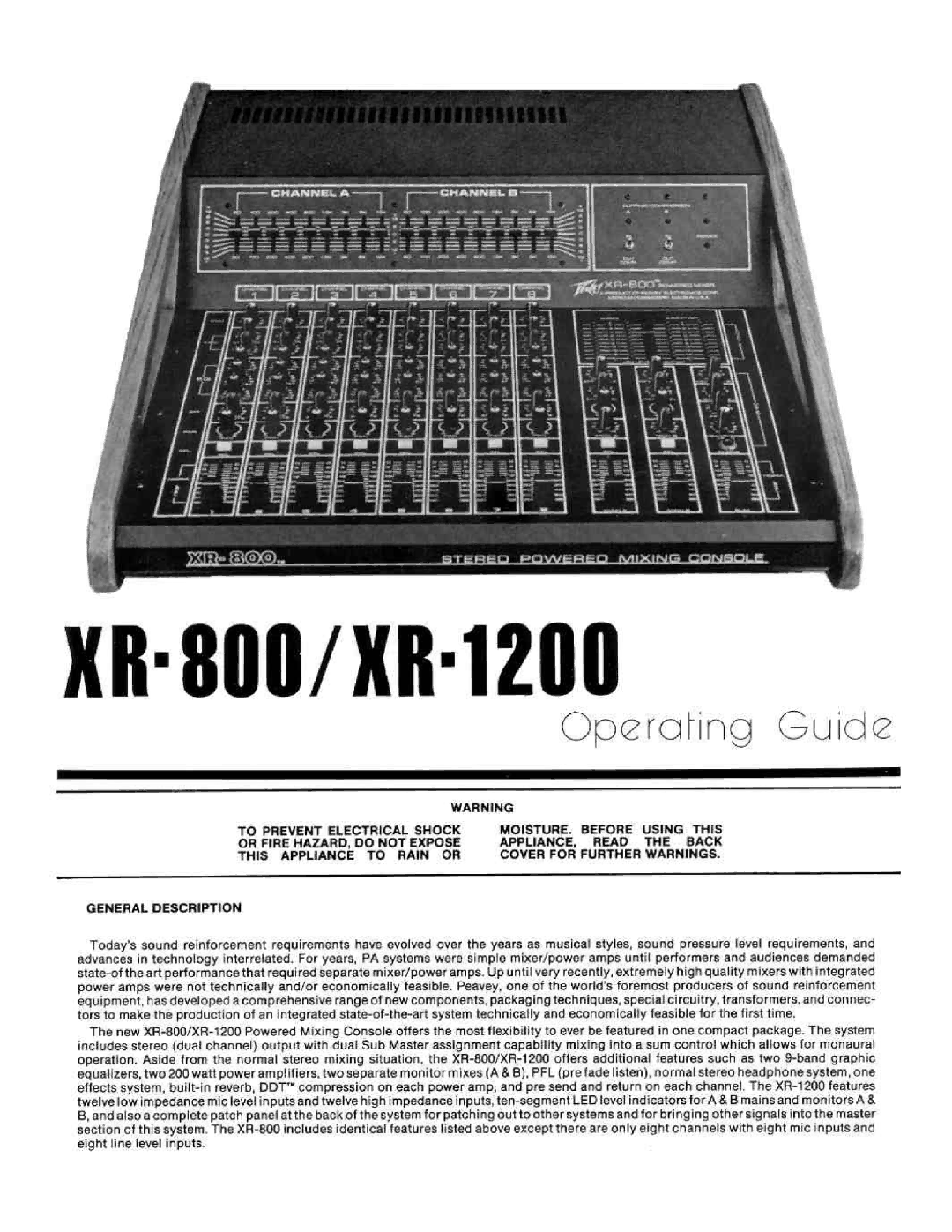 Peavey xr1200, XR 800 manual 