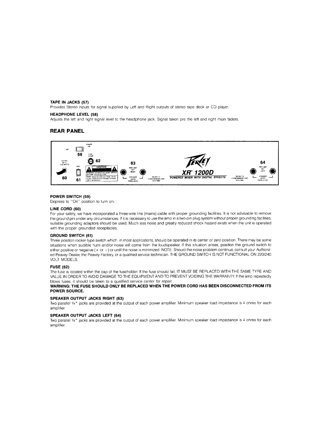 Peavey XR 1600D, XR 800D manual 