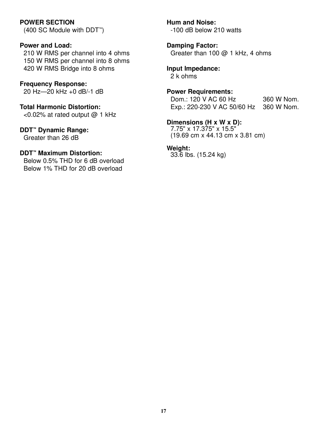 Peavey XR 800F manual Power Section 