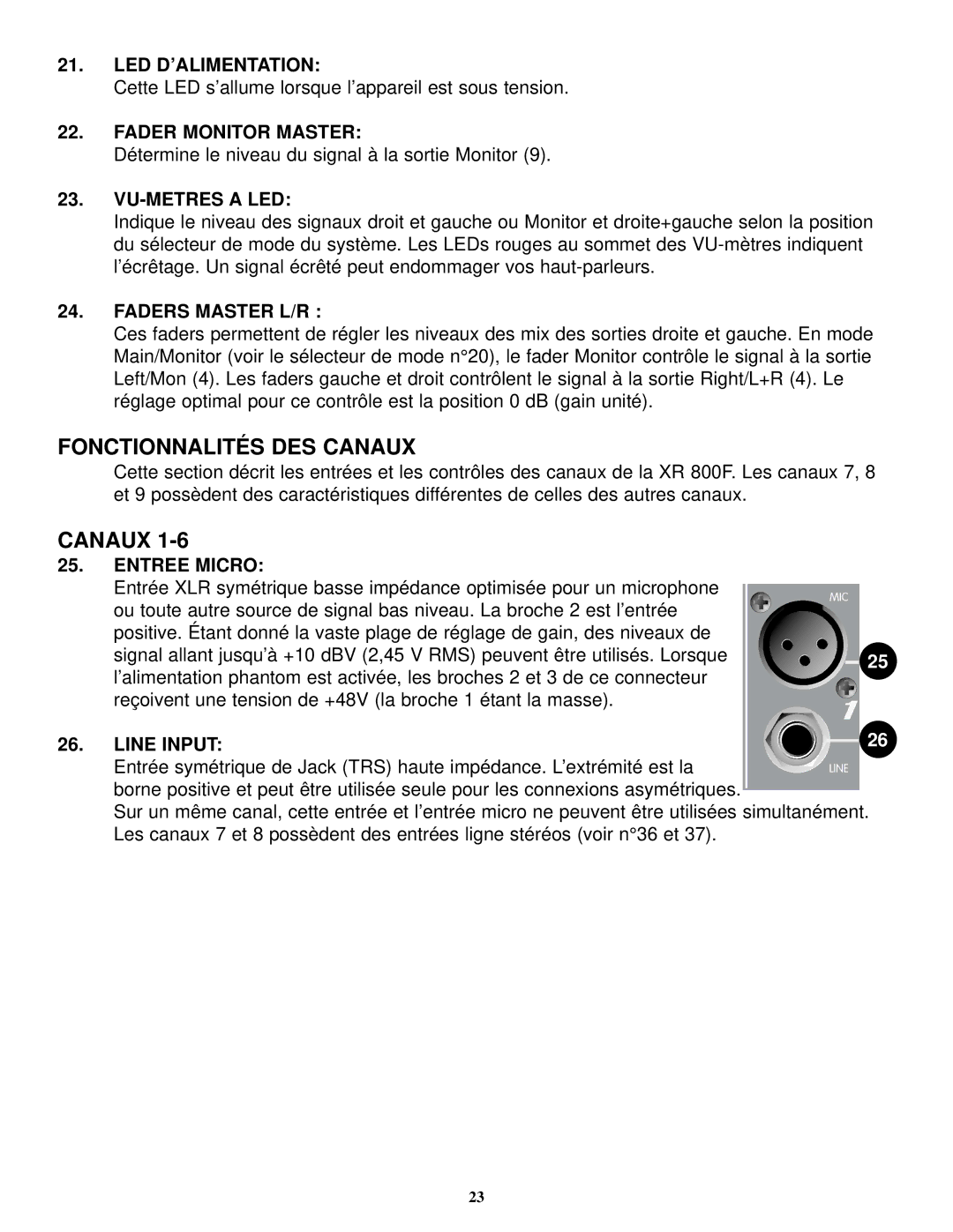 Peavey XR 800F manual Fonctionnalités DES Canaux 