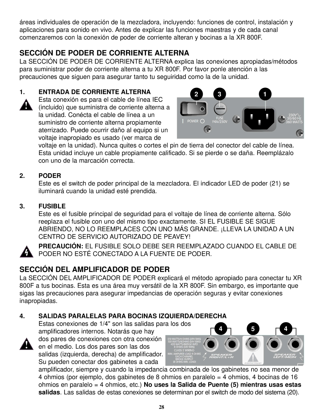 Peavey XR 800F Sección DE Poder DE Corriente Alterna, Sección DEL Amplificador DE Poder, Entrada DE Corriente Alterna 