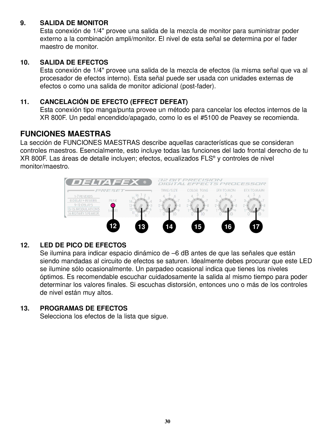 Peavey XR 800F manual Funciones Maestras 