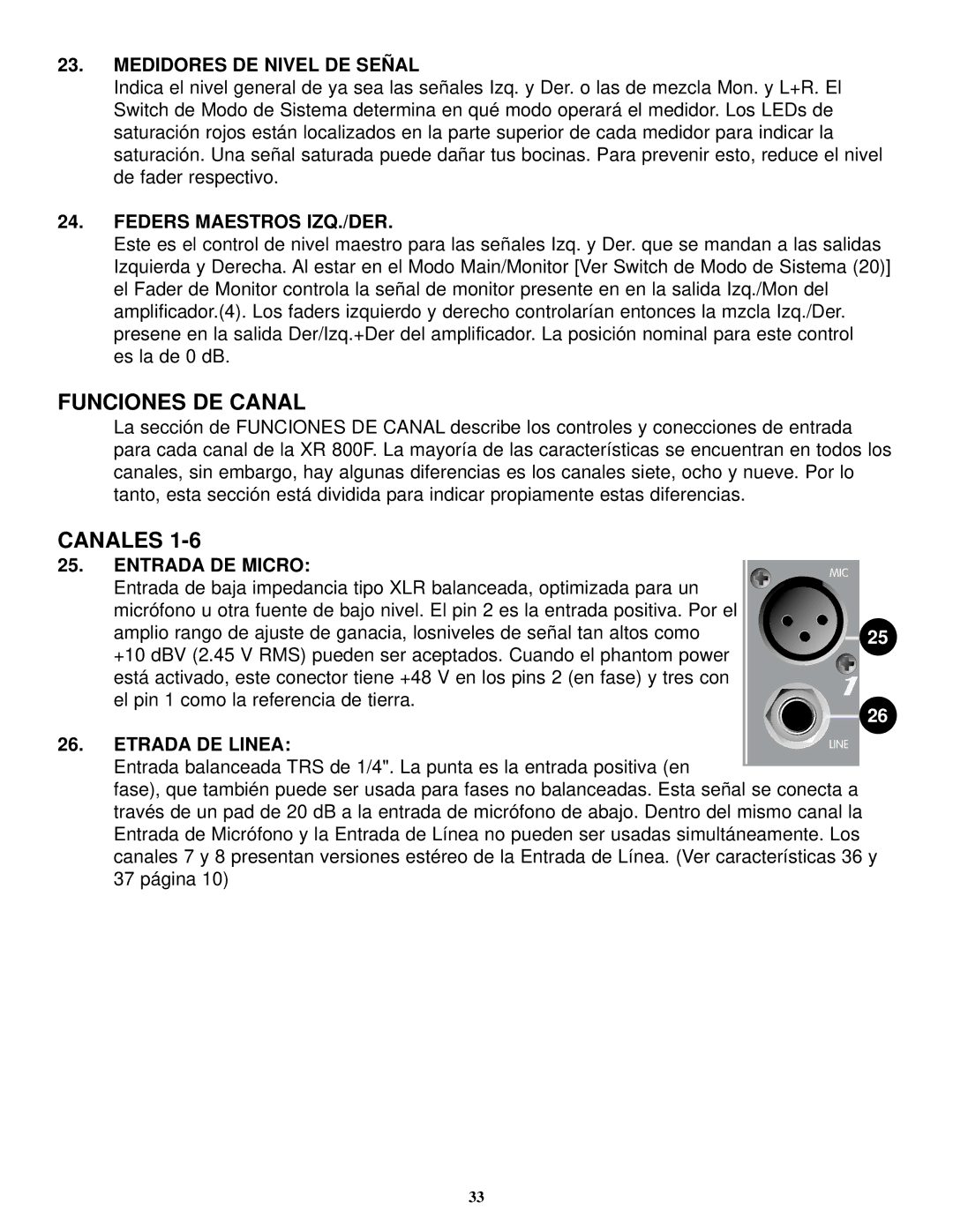 Peavey XR 800F manual Funciones DE Canal, Canales 