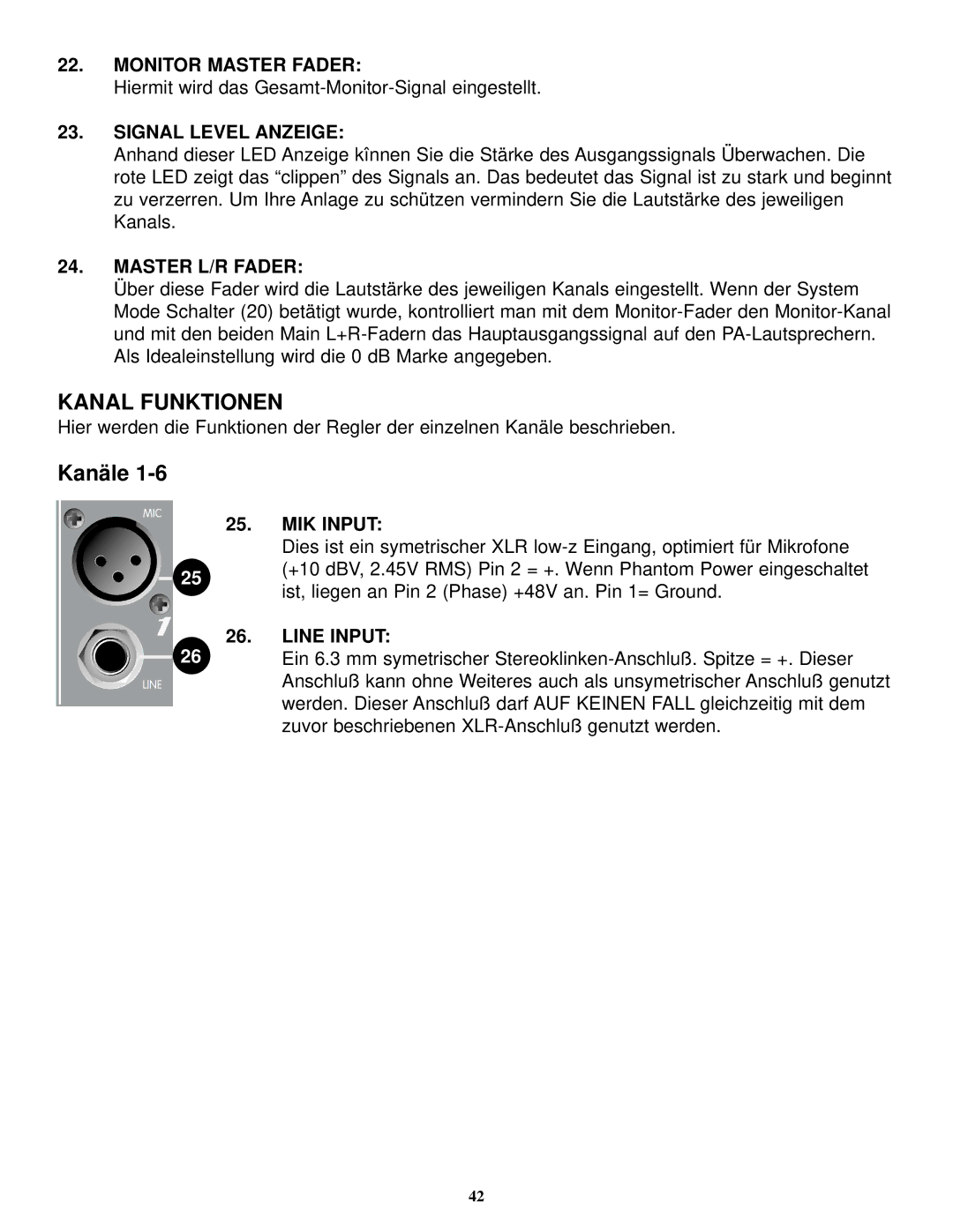 Peavey XR 800F manual Kanal Funktionen, Kanäle 